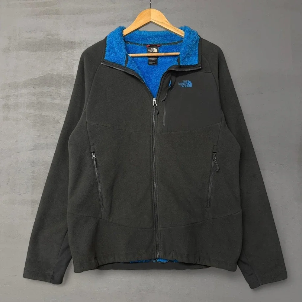 The North Face Fleece Jacket Grey Blue Full Zip Sherpa Lined‎ Mens Large